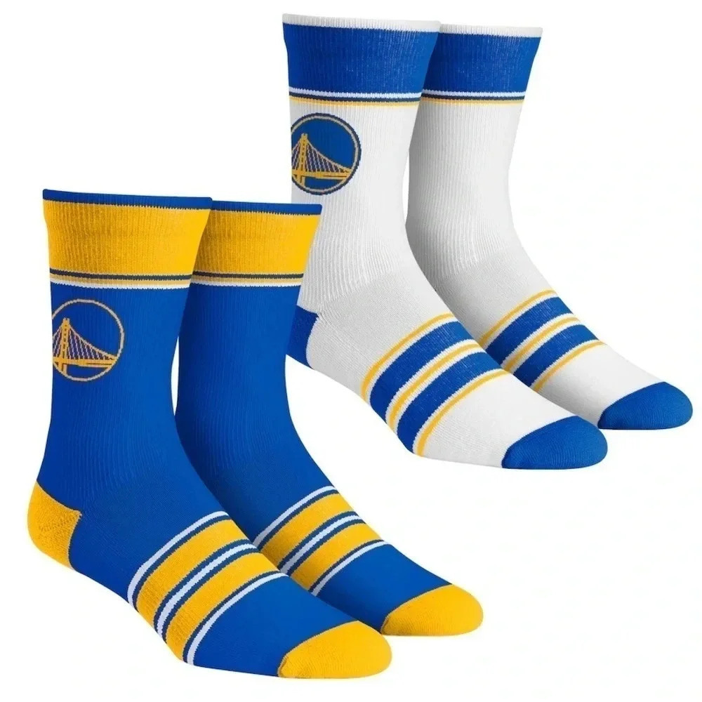 Golden State‎ Warriors Rock Em Socks L/XL Multi-Stripe 2-Pack Team Crew NBA